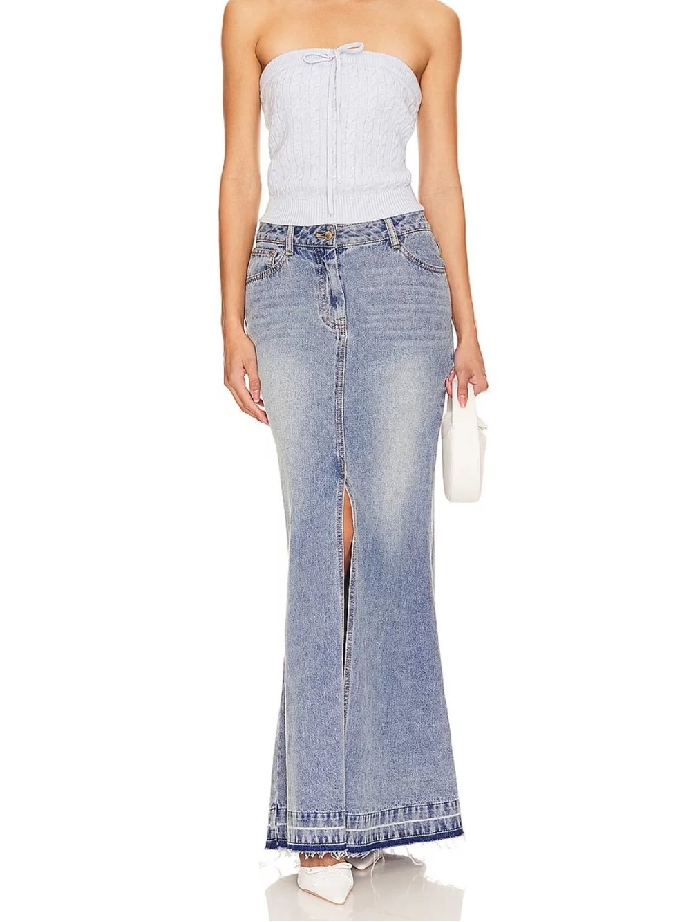 LOVESHACKFANCY FANCY JEAN SKIRT